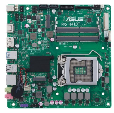 Asus PRO H410T/CSM, Intel LGA1200, H410, PCI Express, Thin Mini-ITX, 2xDDR4, 2xM.2 + SATA3, HDMI/DP, USB 3.2, 7.1 audio, GigaLAN#4