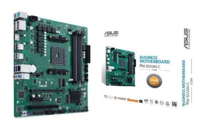 Asus PRO B550M-C/CSM, AMD Socket AM4, B550, MicroATX, 4xDDR4, PCI Express, 2xM.2 + SATA3 RAID, HDMI/2xDP, 7.1-ljud, USB-C, GigaLAN