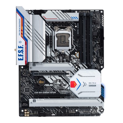 Asus Z590 WIFI Gundam Edition, Intel LGA1200, Z590, 2xPCI Express, ATX, 4xDDR4, 3xM.2 + SATA3 RAID, HDMI/DP, USB-C/Thunderbolt 4, 7.1 audio, 2.5Gbe LAN, WiFi 6, Bluetooth, Aura Sync RGB