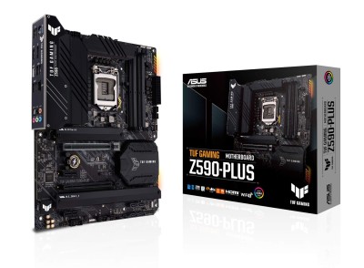 Asus TUF Gaming Z590-Plus, Intel LGA1200, Z590, 2xPCI Express, ATX, 4xDDR4, 3xM.2 + SATA3 RAID, HDMI/DP, USB-C, 7.1 audio, 2.5Gbe LAN, Aura Sync RGB