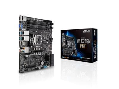 Asus WS C246M PRO, Intel LGA1151, C246, 4xPCI Express, SLI, MicroATX, DDR4, 1xM.2 + SATA3 RAID, VGA/DVI/HDMI/DP, USB 3.0, 7.1 audio, GigaLAN, Coffee Lake