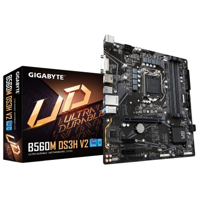 Gigabyte B560M DS3H V2, Intel LGA1200, B560, PCI Express, MicroATX, 4xDDR4, 2xM.2 + SATA3, DVI/HDMI/DP, USB-C, 7.1 audio, GigaLAN, RGB Fusion 2.0
