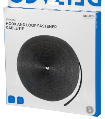Kardborrband Deltaco Hook and Loop Cable Ties, bredd 10mm, rulle 25 meter - Svart#2
