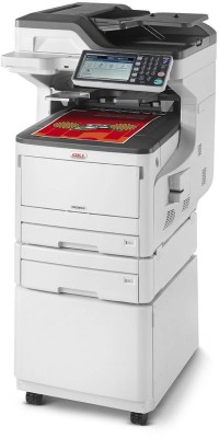 OKI MC853dnct, färglaserskrivare + scanner + kopiator, 23/23 ppm, A3, duplex, USB/LAN, inkl. skåp och extra pappersfack