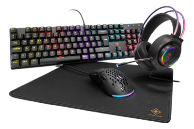 Paket: Deltaco Mechanical 4-i-1 RGB Gaming Kit, tangentbord+mus+musmatta+headset, Xinda Red