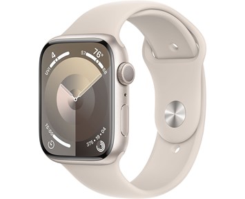 Apple Watch 9 GPS, 45mm Stjärnglans Aluminiumboett med Stjärnglans Sportband - M/L