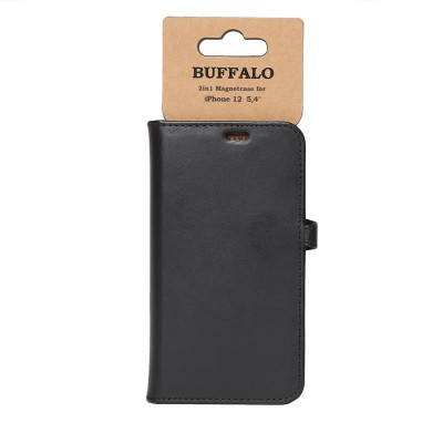 Plånboksfodral BUFFALO iPhone 12 mini, magnetskal - Svart