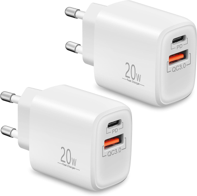 20W USB C-Laddare, iPhone-Strömadapter, 2-Ports Kontakt/Adapter med PD/QC, Snabbladdare