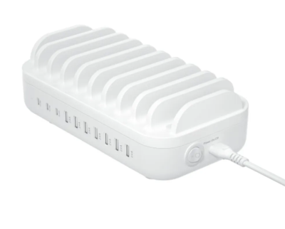 USB-laddningsstation för 10 enheter, 7xUSB-A 2,4 A, 3xUSB-C PD 20W - Vit