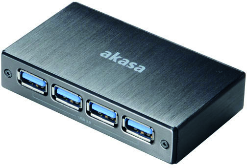 USB 3.0-hub Akasa Connect 4SV, 4xUSB 3.0, aluminium, magnetisk - Svart