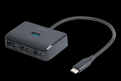 Deltaco USB-C hub, 5 Gbps, 4x USB-A, black