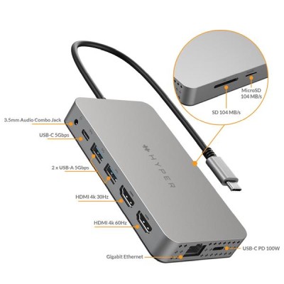 Targus HyperDrive Dual 4K HDMI 10-in-1 USB-C Hub for M1/M2/M3 MacBooks - Silver#4