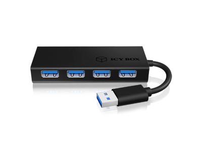 Icy Box 4 portar USB 3.0 Hub, aluminiumfodral 4 port USB 3.0 hub