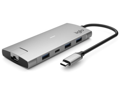 iiglo 9-i-1 Slim MultiPort Docking (ljusgrå) USB-C 87W PD, 2+2 USB-A, 2xHDMI, 1+1 USB-C, Ethernet