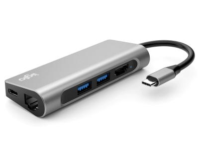 iiglo 7-i-1 Slim Multiport Docking (ljusgrå) USB-C 87W PD, 2xUSB-A, 1xHDMI, 1xUSB-C, Ethernet, SD, microSD