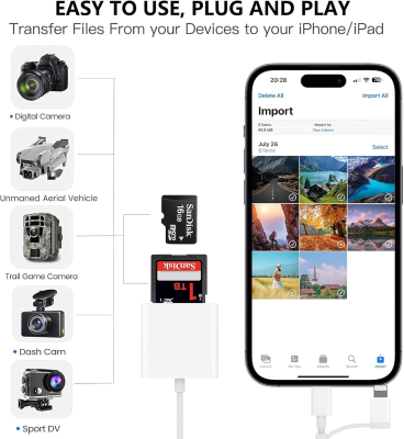 iPhone SD-kortläsare, [Apple MFi-certifierad] 2-i-1 iPhone SD-läsare, Lightning SD-kortläsare, iPhone SD-kortläsare, SD-kortadapter för iPhone, SD-kortläsare för iPhone iPad#2