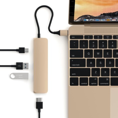 Multi-adapter Satechi Slim, USB-C till HDMI 4K/2xUSB 3.0/USB-C - Guld