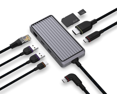 Dockningstation Unisynk 8-port USB-C Hub V2, HDMI, 2xUSB-C, 2xUSB-A, LAN, PD 100W, kortläsare SD/MicroSD#2