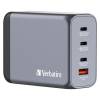 AC-adapter Verbatim GaN Charger 200W, 3xUSB-C / 1xUSB-A, inkl. reseadapter EU/UK/US