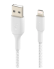 USB-kabel Belkin BoostCharge USB-A till Lightning Braided, 0,15 meter - Vit
