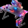 LED Gamingbord 160 x 60 cm, ergonomiskt spelbord med LED,
stabilt PC bord med kolfiberbeläggning, Gamingbord med mugghållare och
hörlurskrok, svart#1